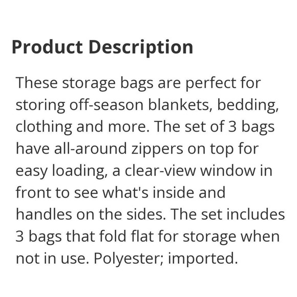 Storage Bags Large Grey foldable, Set Of 3 new 16.9x23.6x13.7 lightweight fabric - Picture 6 of 10